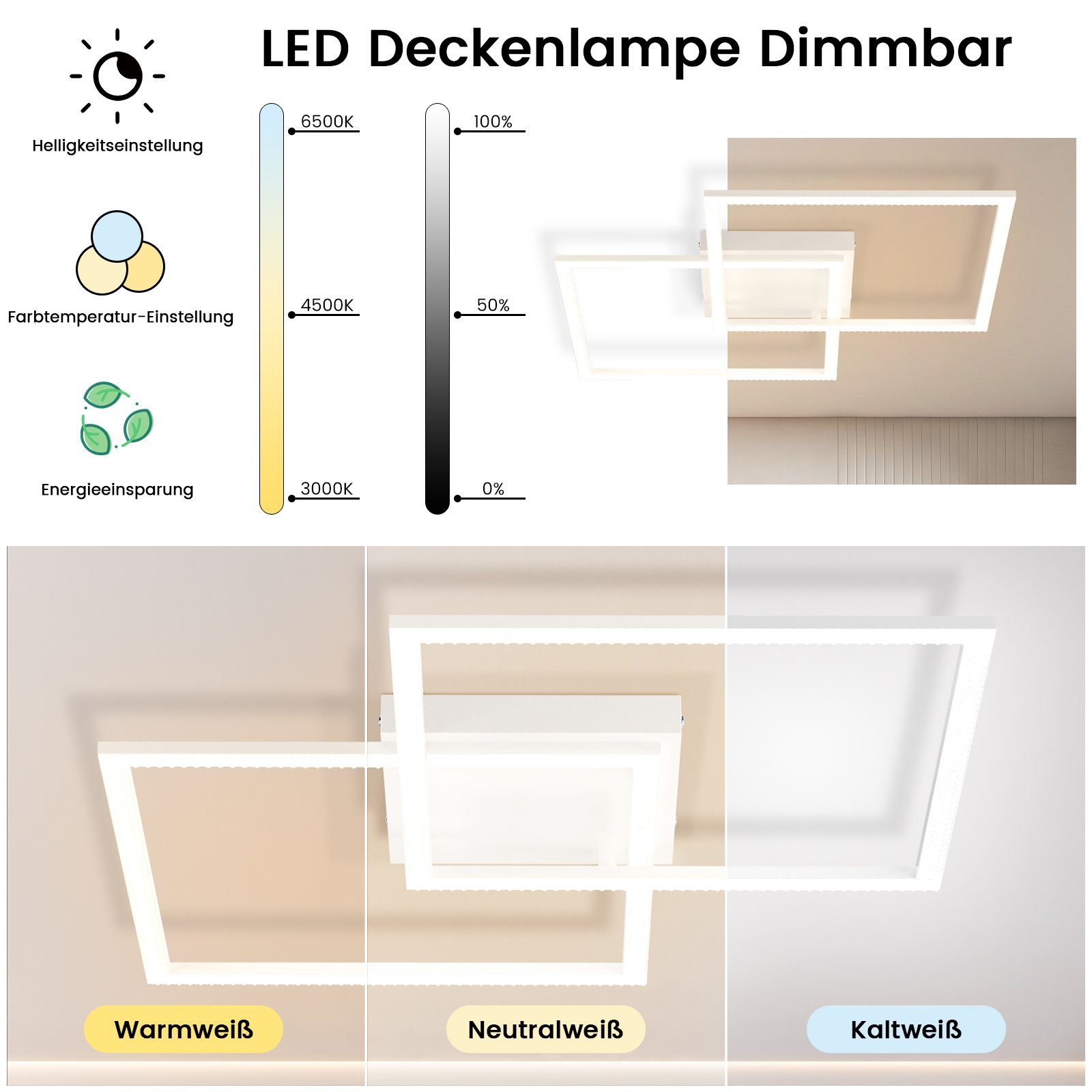 NETTLIFE LED - loftlampe, dæmpbar stue, moderne design Med fjernbetjening 52W Køkkenlampe, soveværelse spisestue Køkken