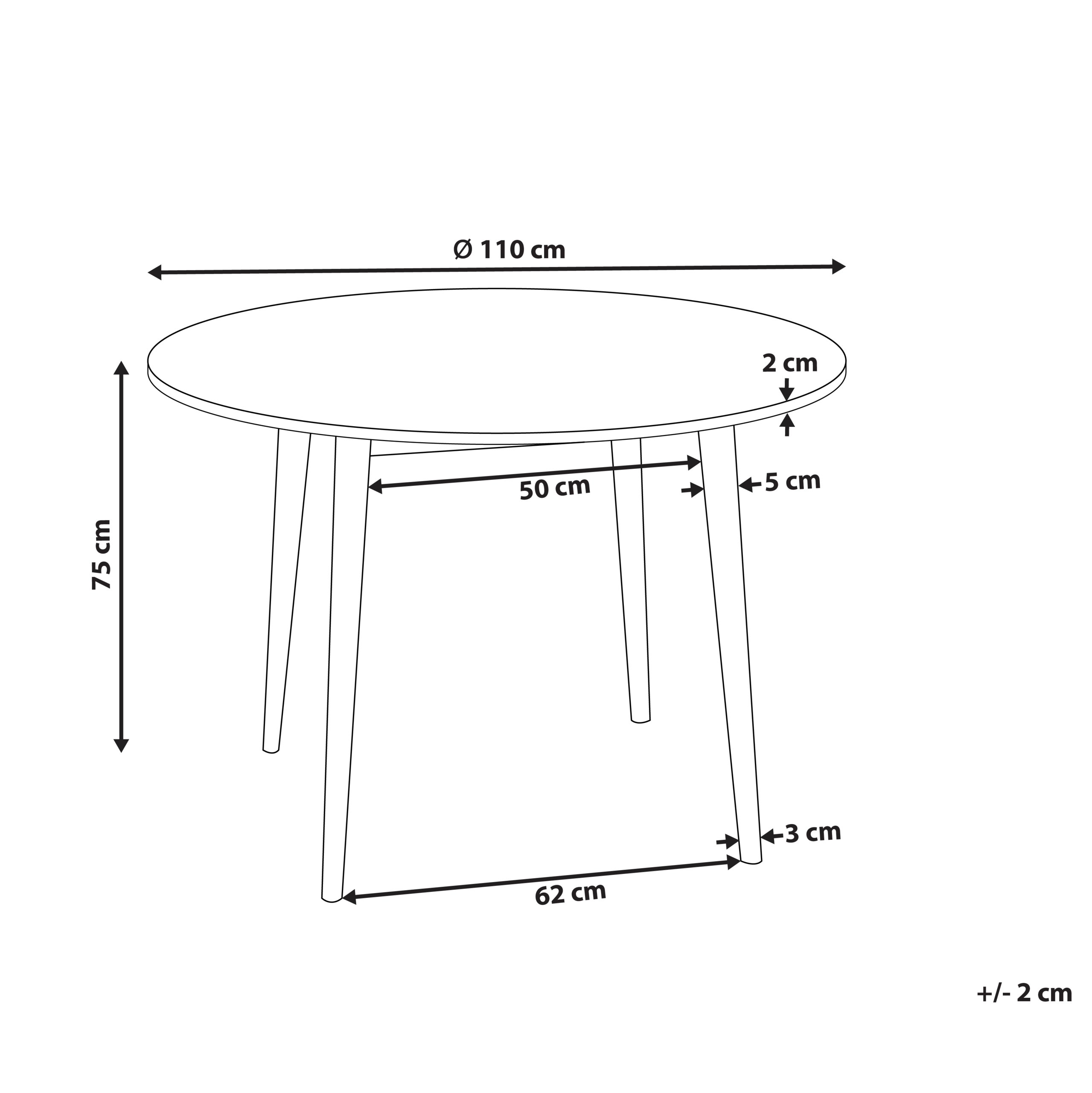 Spisebord RADAN Lysebrun 110 cm 110 cm