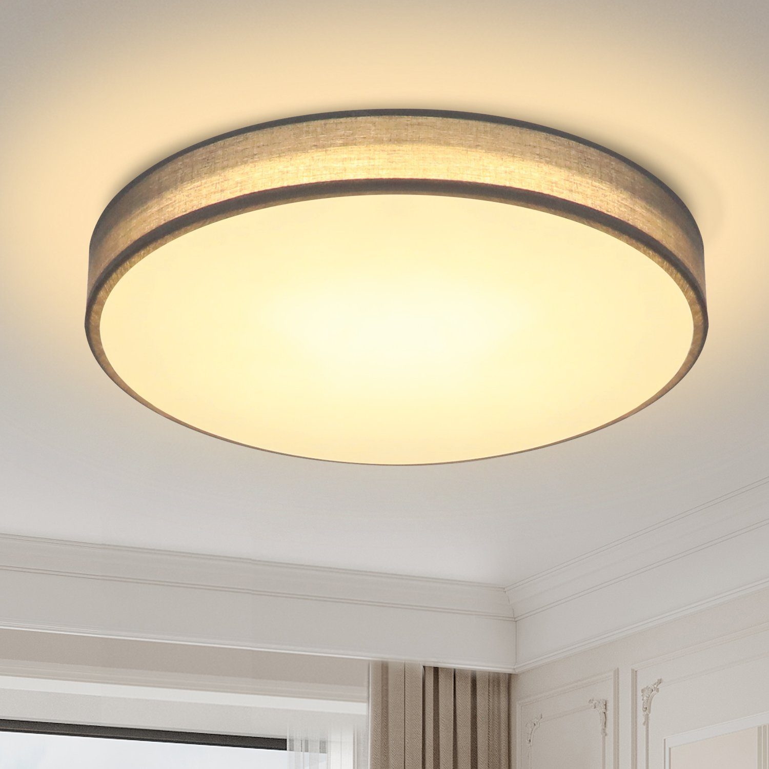 NETTLIFECeilinglampe, rundStofskærm, grå, moderneKøkkenBadeværelse, soveværelse, entre, 30 cm, 12 w