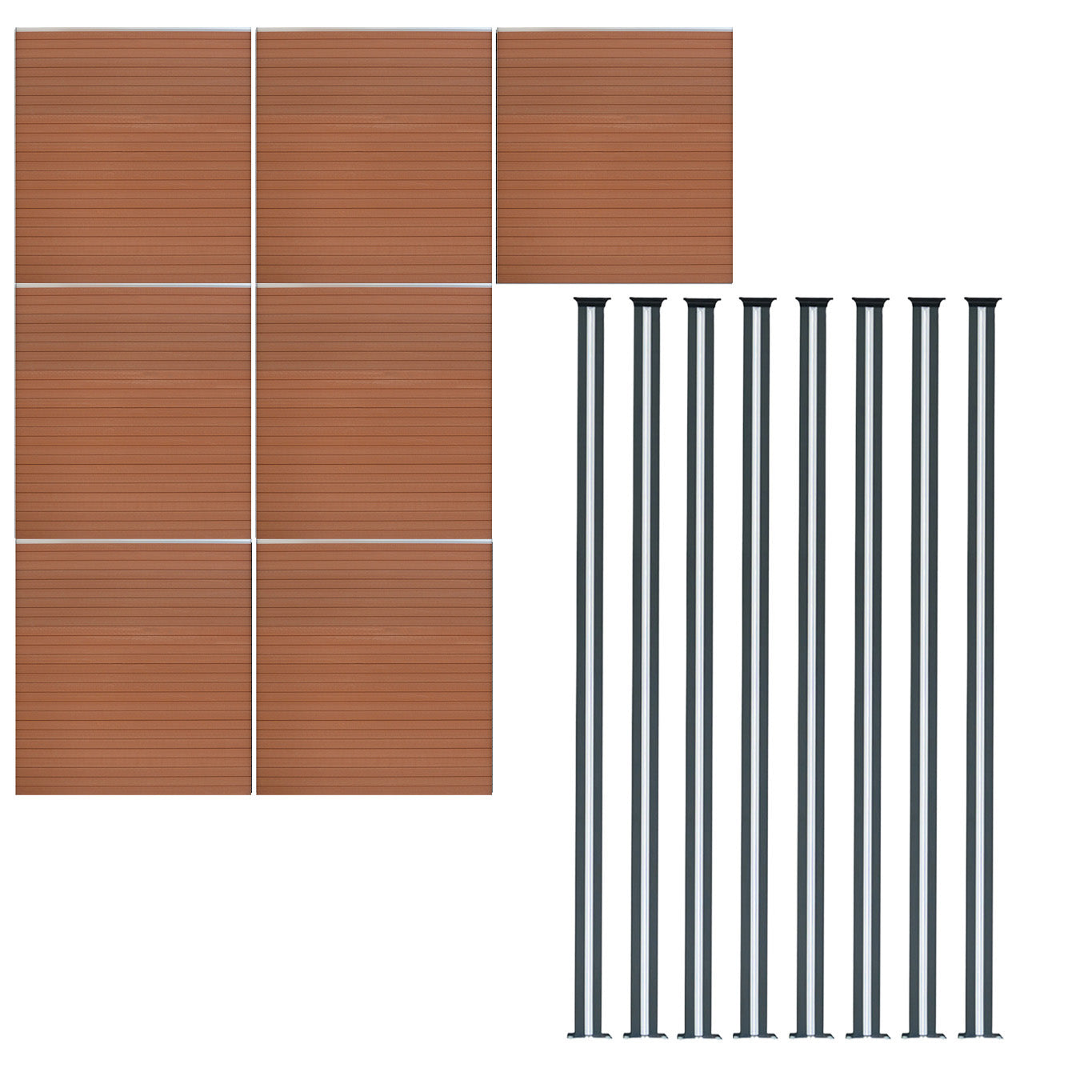 Komposithegnspaneler og LED-stolper 1,8 m x 12 m - brun