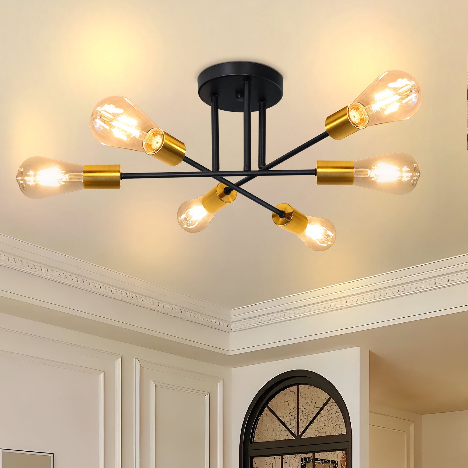 NETTLIFE - loftslampe Vintage - lampe, 6 E27 pærer, Industriel lampe Soveværelse, Retro lampe Stue