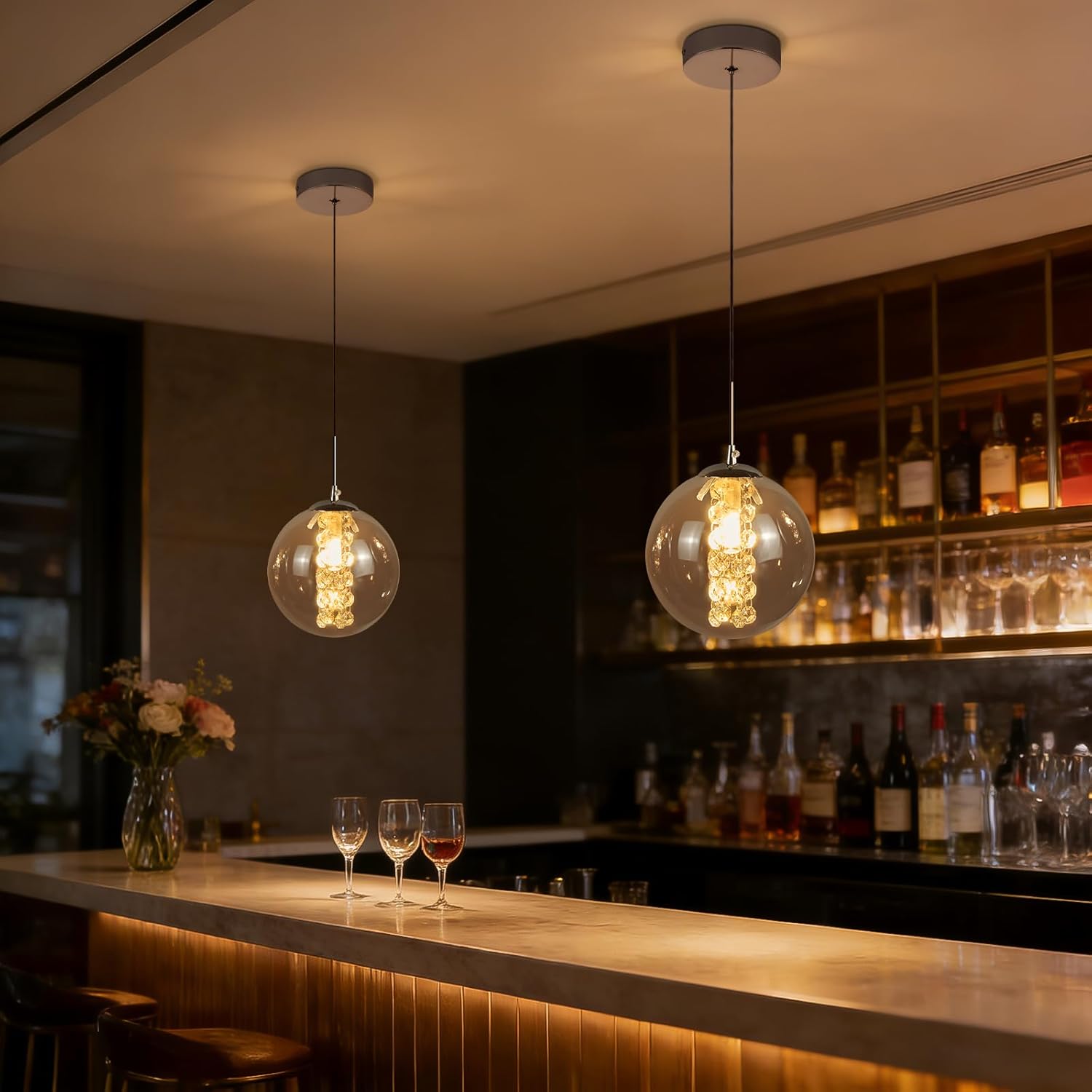 Nettlife moderne pendellampe, røggråt glas G9, justerbar højde 120 cm lysekrone til spisebord, soveværelse, køkken, bar