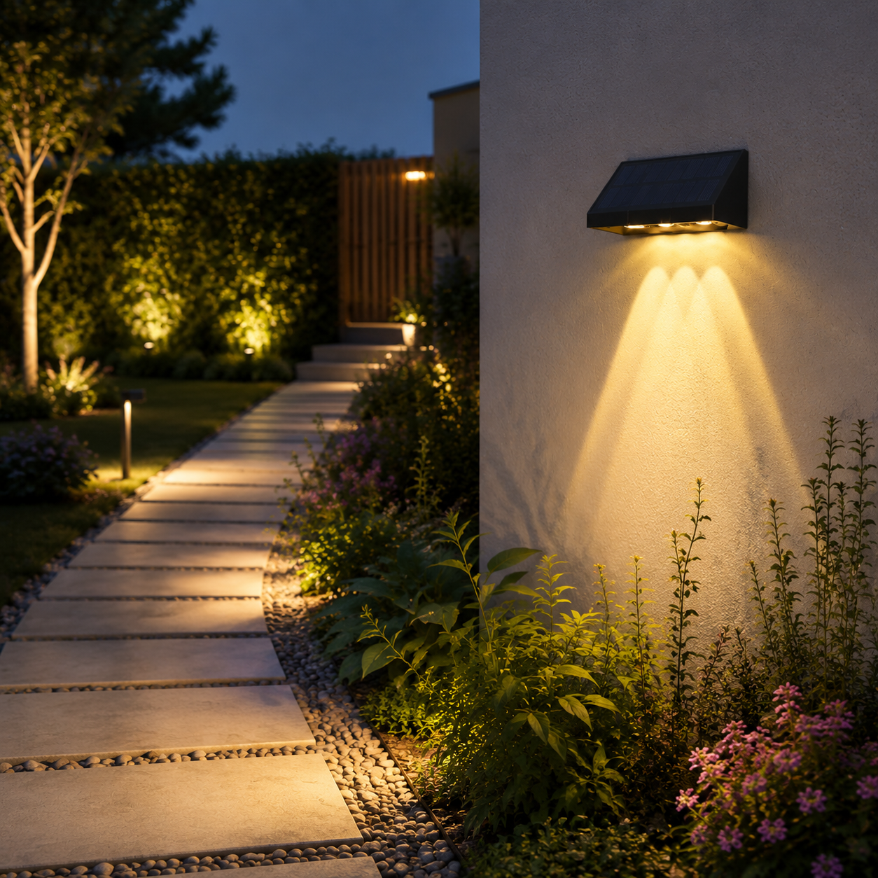 NETTLIFE Solcelledrevne udendørslamper Solcelledrevet udendørs væglampe LED udendørs væglamper 3000K varm hvid 2 tilstande