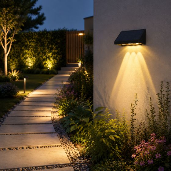 NETTLIFE Solcelledrevne udendørslamper Solcelledrevet udendørs væglampe LED udendørs væglamper 3000K varm hvid 2 tilstande