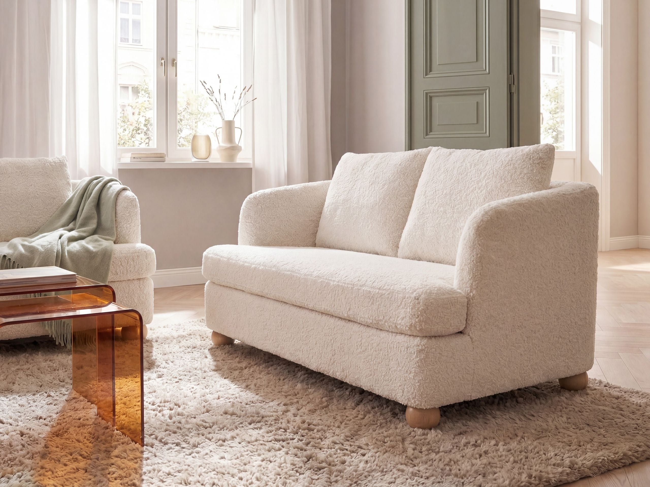 Sofa 2 personers RATTVIK Boucle Cremehvid