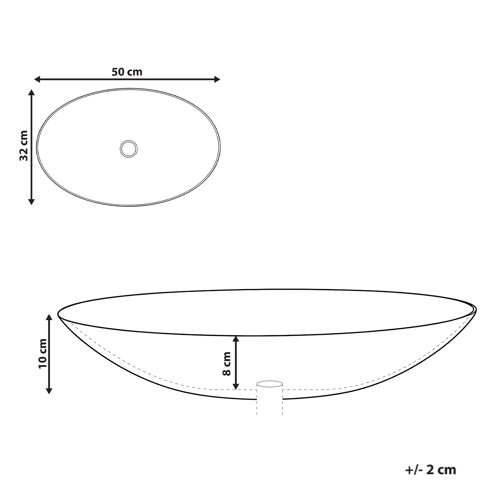 Vask til bordplade ACURIZAL 50 x 32 cm Hvid