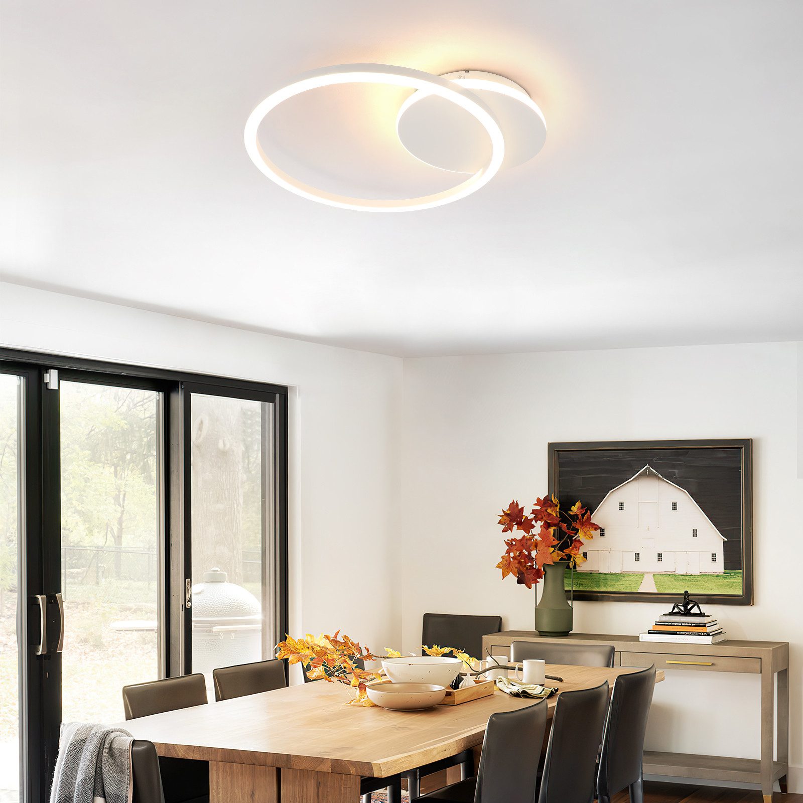 NETTLIFE LED - loftlampe, til stue, 24W, sort, moderne, 2 ringe, 3000K, varm, hvid