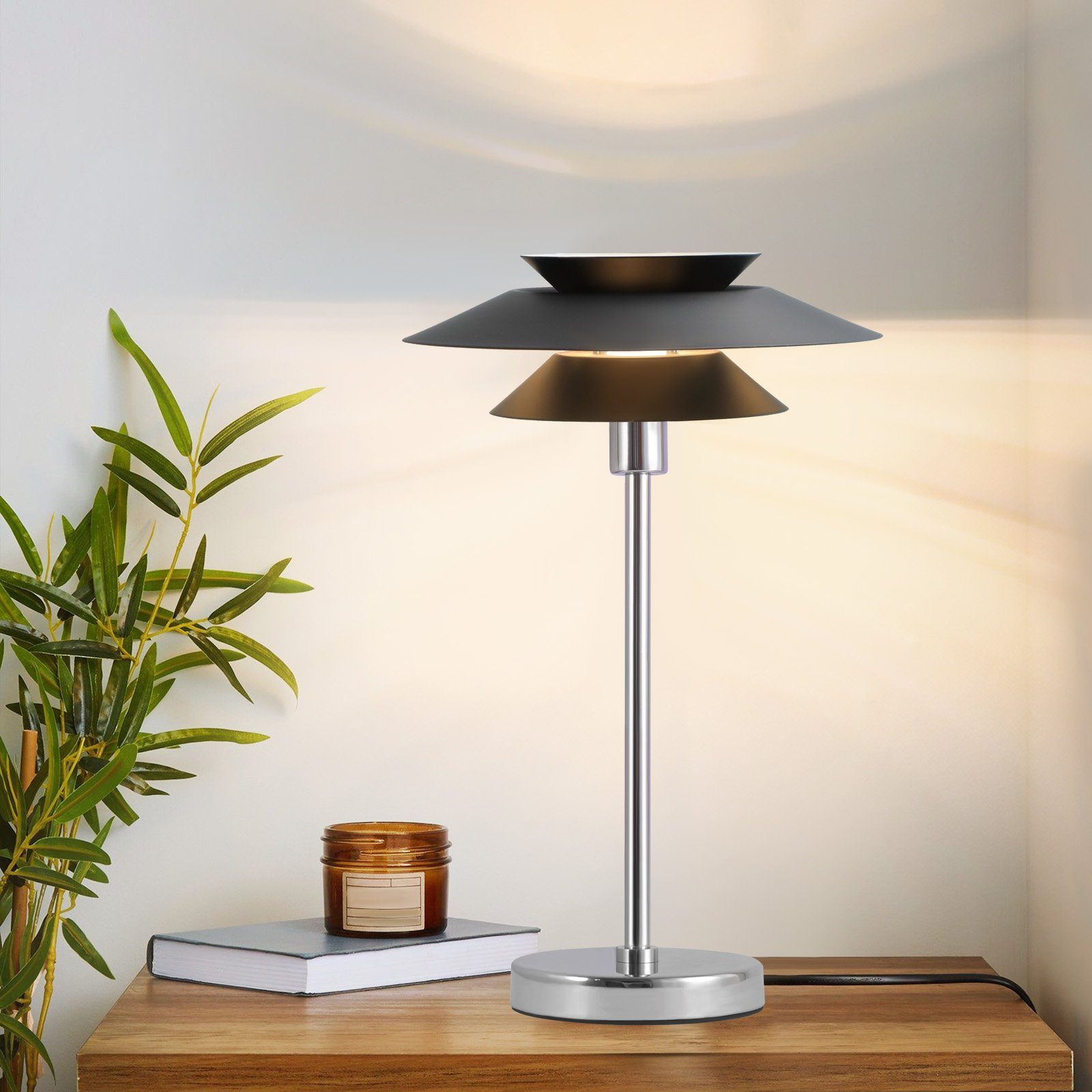 NETTLIFE sort bordlampe, moderne sengelampe, E14 1 flamme til stue, design - metal, bordlampe med ledning, sengelampe