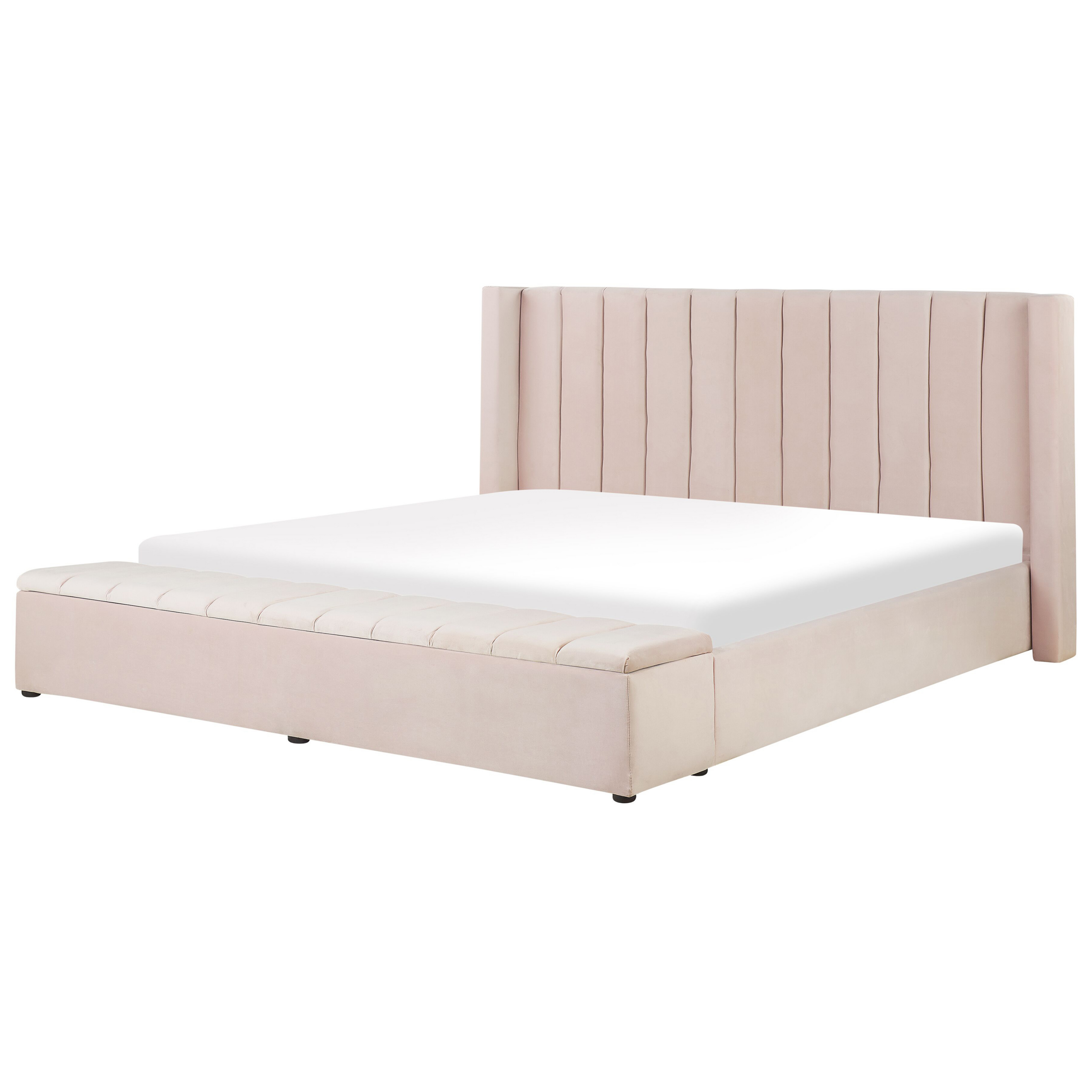 Seng med opbevaringsbænk NOYERS Velour Pastellrosa 180 x 200 cm