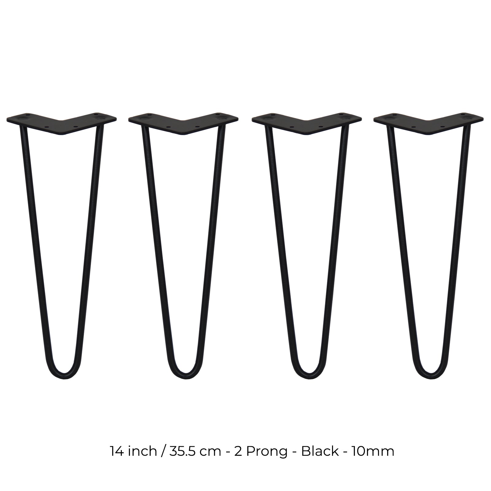 4 x 14" hårnåleben - 2 ben - 10 mm - Sort