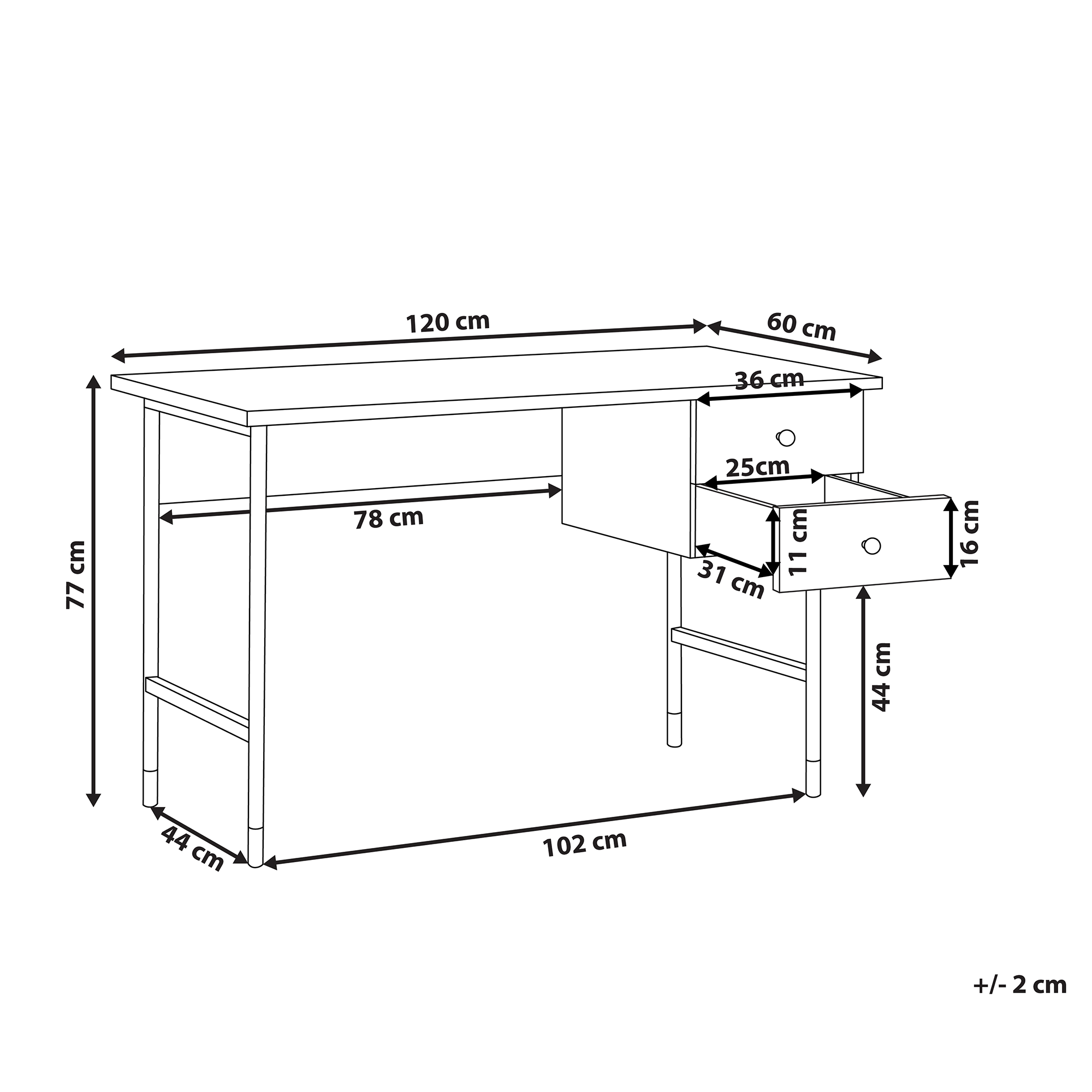 Skrivebord ABILEN 120 cm 60 cm med skuffer Lysebrun