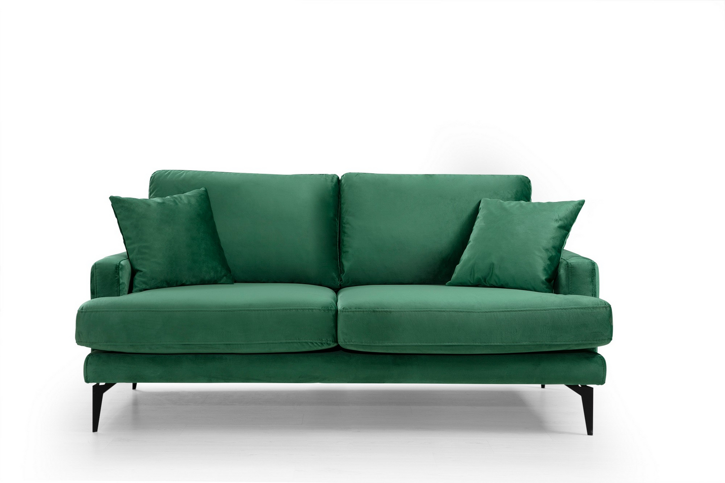 Norda Design Stilfuld 2-personers sofa, ramme i bøgetræ, 175 cm | blødt polyesterstof, metalben, 2 puder medfølger