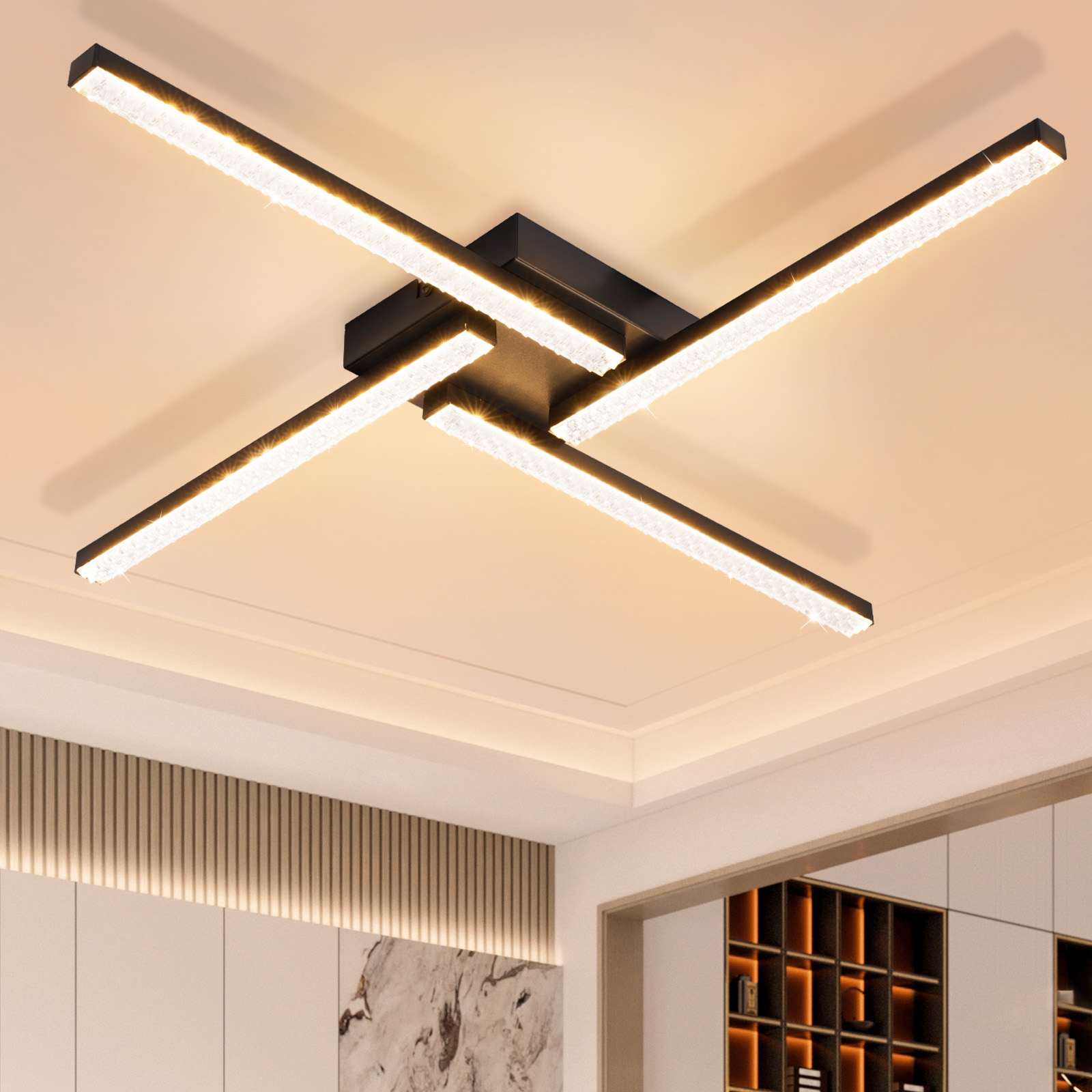 NETTLIFE LED - loftslampe, til stuen, sort Loftslampe, 20W, moderne krystal, metal, 3000K