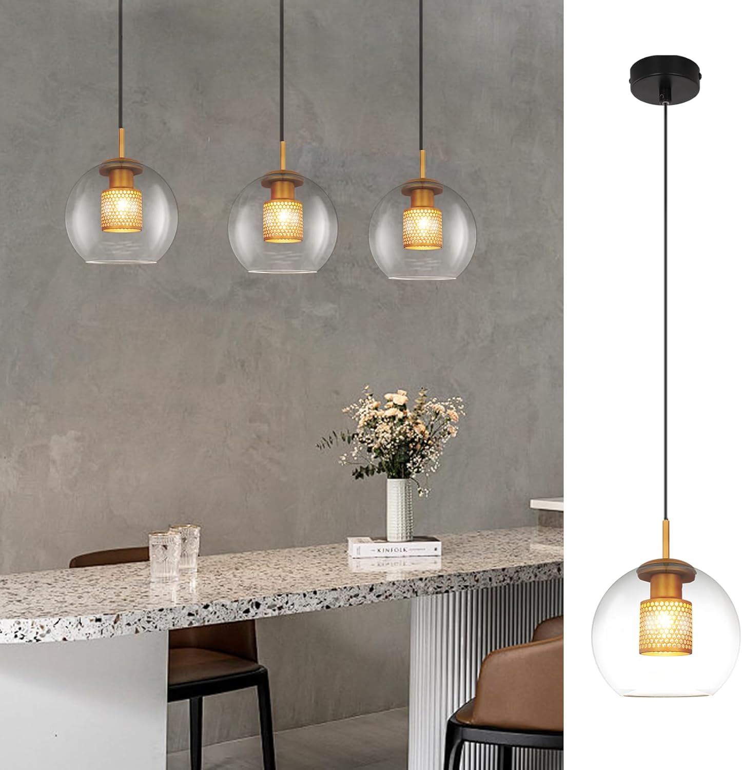 NETTLIFE Glaspendellampe, til spisebord - 1 flamme, vintage, E27, sort