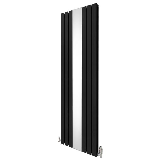 Flad spejlradiator med ventiler - 1800 mm x 565 mm - sort