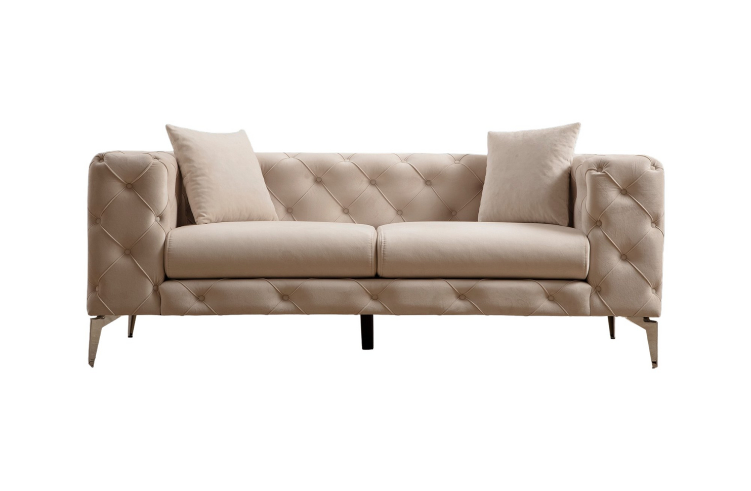 Norda Design Moderne 2-personers sofa, ramme i bøgetræ, 100% polyester, krom ben, aftagelige hynder | stilfuldt og komfortabelt design til hjem og kontor