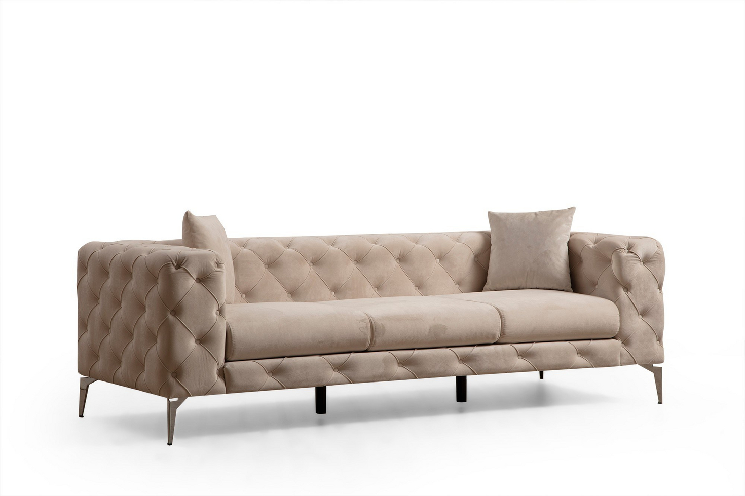 Norda Design Moderne 3-personers sofa, 237 cm | ramme i bøgetræ, krom ben, aftagelige hynder, elegant design