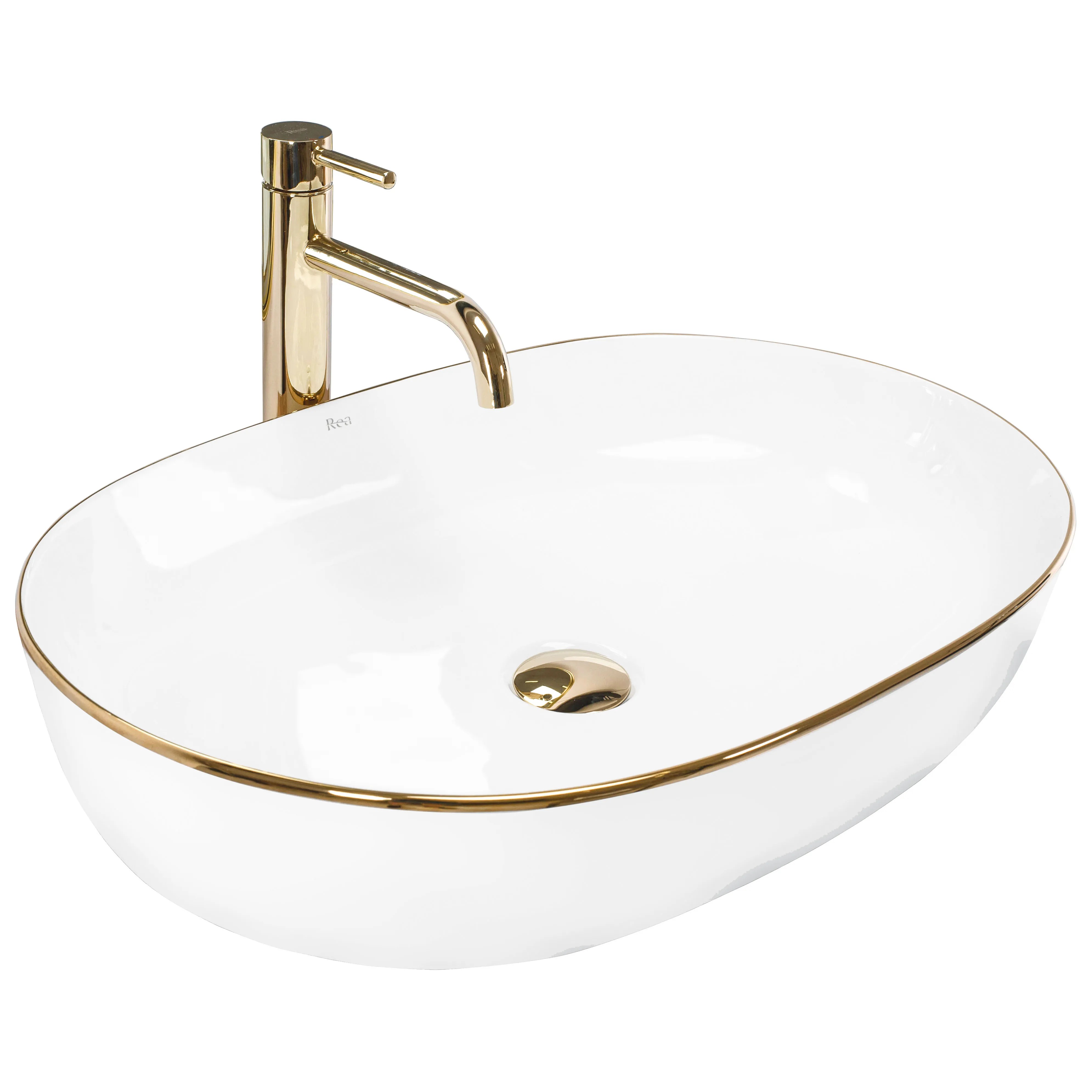 REA bordmonteret håndvask CLEO 61 Hvid/Guld, 60,5x41x14cm