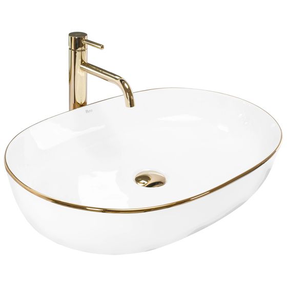 REA bordmonteret håndvask CLEO 61 Hvid/Guld, 60,5x41x14cm