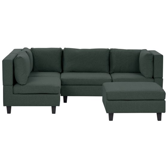 Hjørnesofa modul 4 personers UNSTAD med fodskammel Mørkegrøn Højrevendt