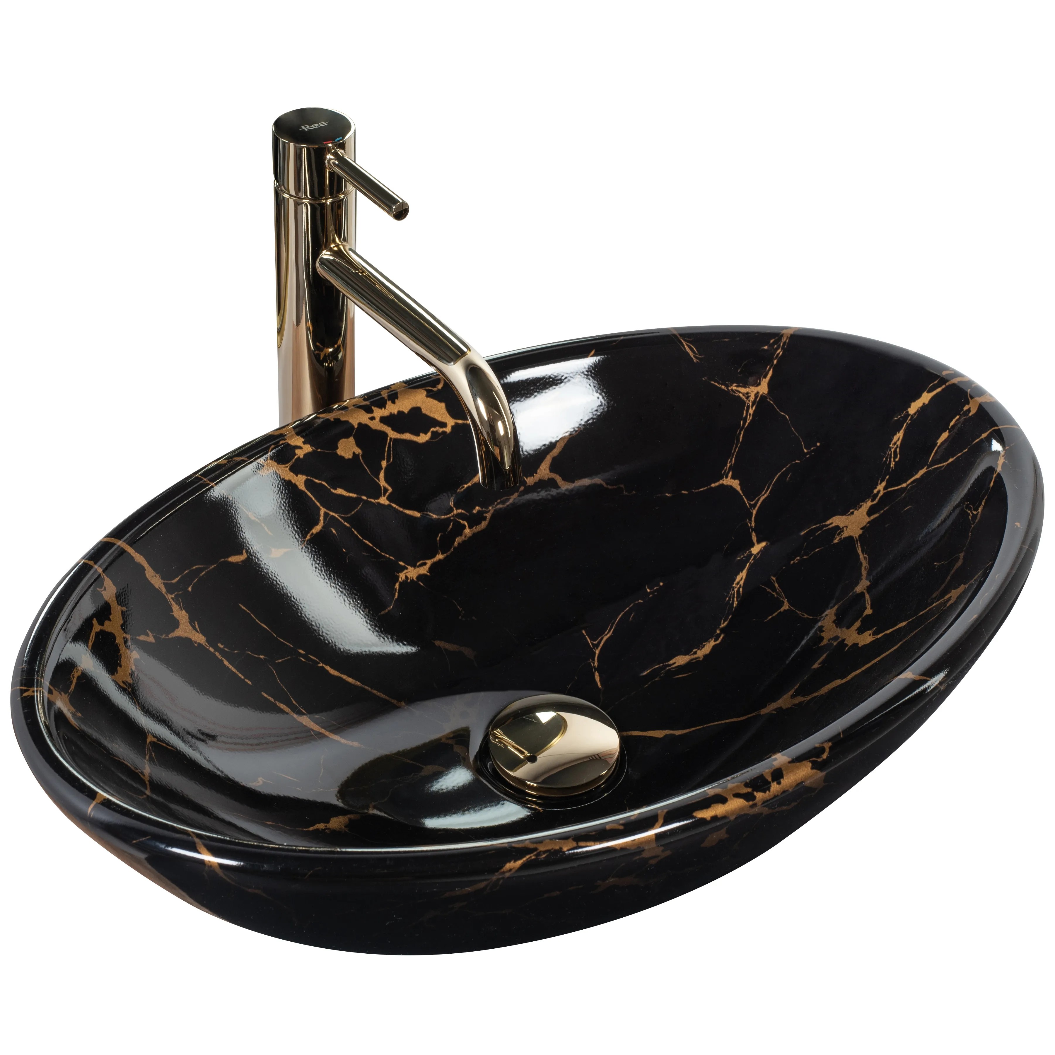 REA bordmonteret håndvask PAMELA MARBLE SHINY Sort, 53x33x15cm