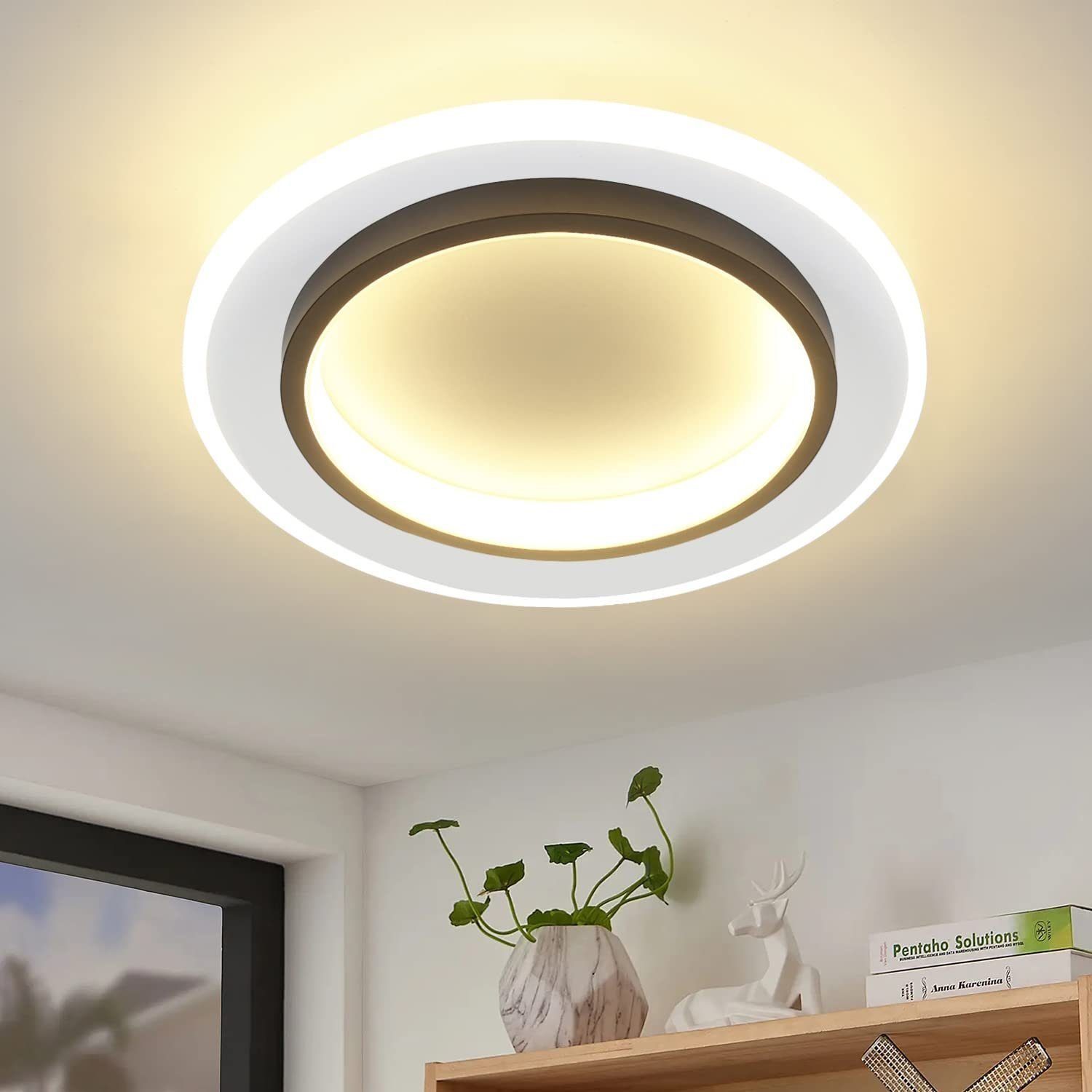 NETTLIFE LED - loftlampe hvid 14W rund, entrelampe 3000K varm hvid moderne, 235 cm