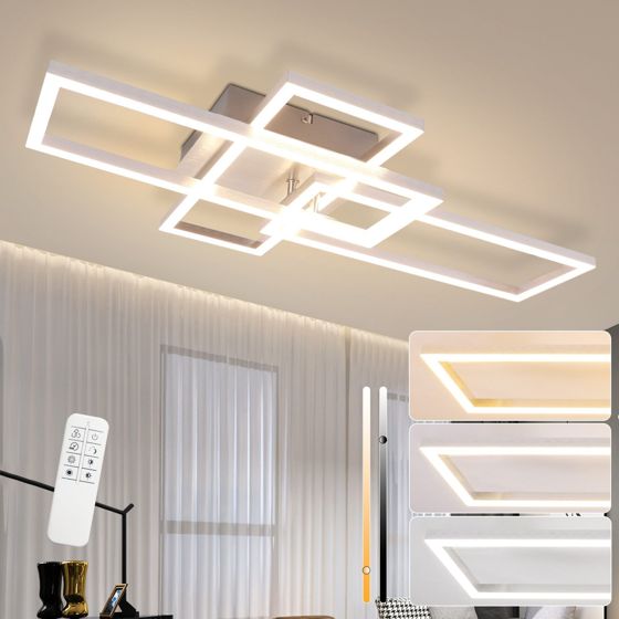 NETTLIFE LED - loftlampe til soveværelse, sølvfarvet, dæmpbar, 64 cm, 36 W, geometrisk, stue, fjernbetjening