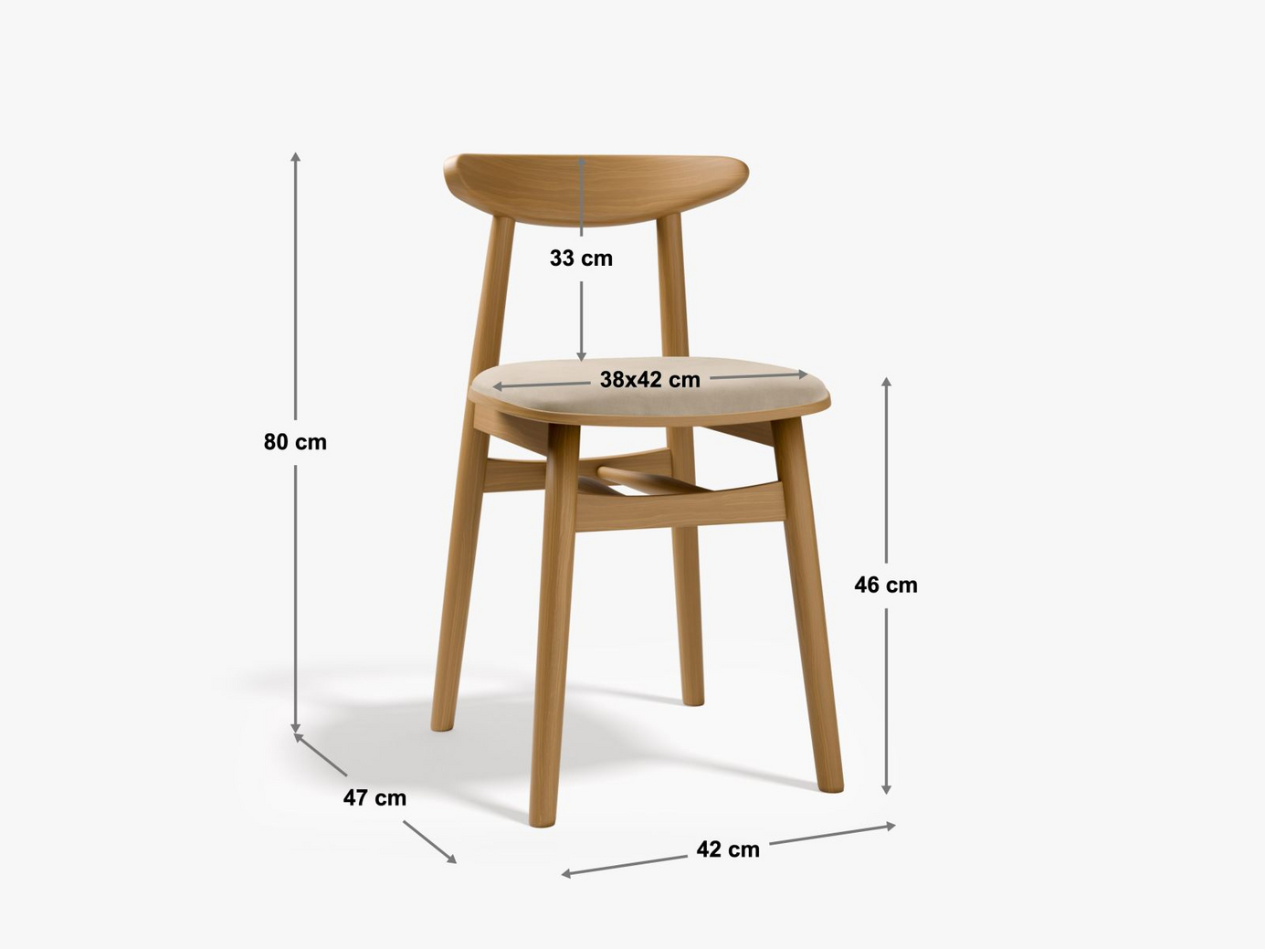 Cosmopolitan Design stole, 2 stk., "Bony", 1-personers, 42 × 47 × 80 cm, BABEL, wengeben, lysegrå