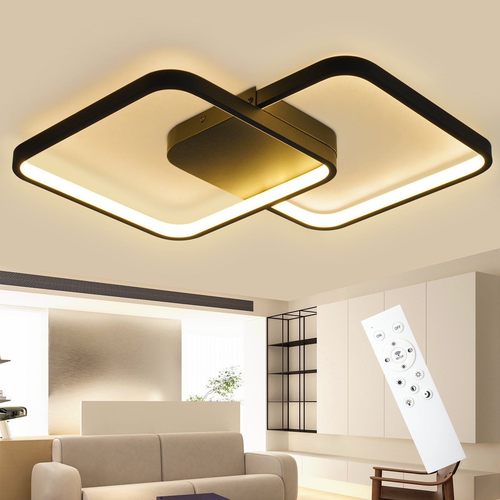 NETTLIFE moderne sort LED-loftlampe i metal, 3000K og 6000K, 55W, 43*43*45cm, dæmpbart design - med køkkenlampe, til soveværelse