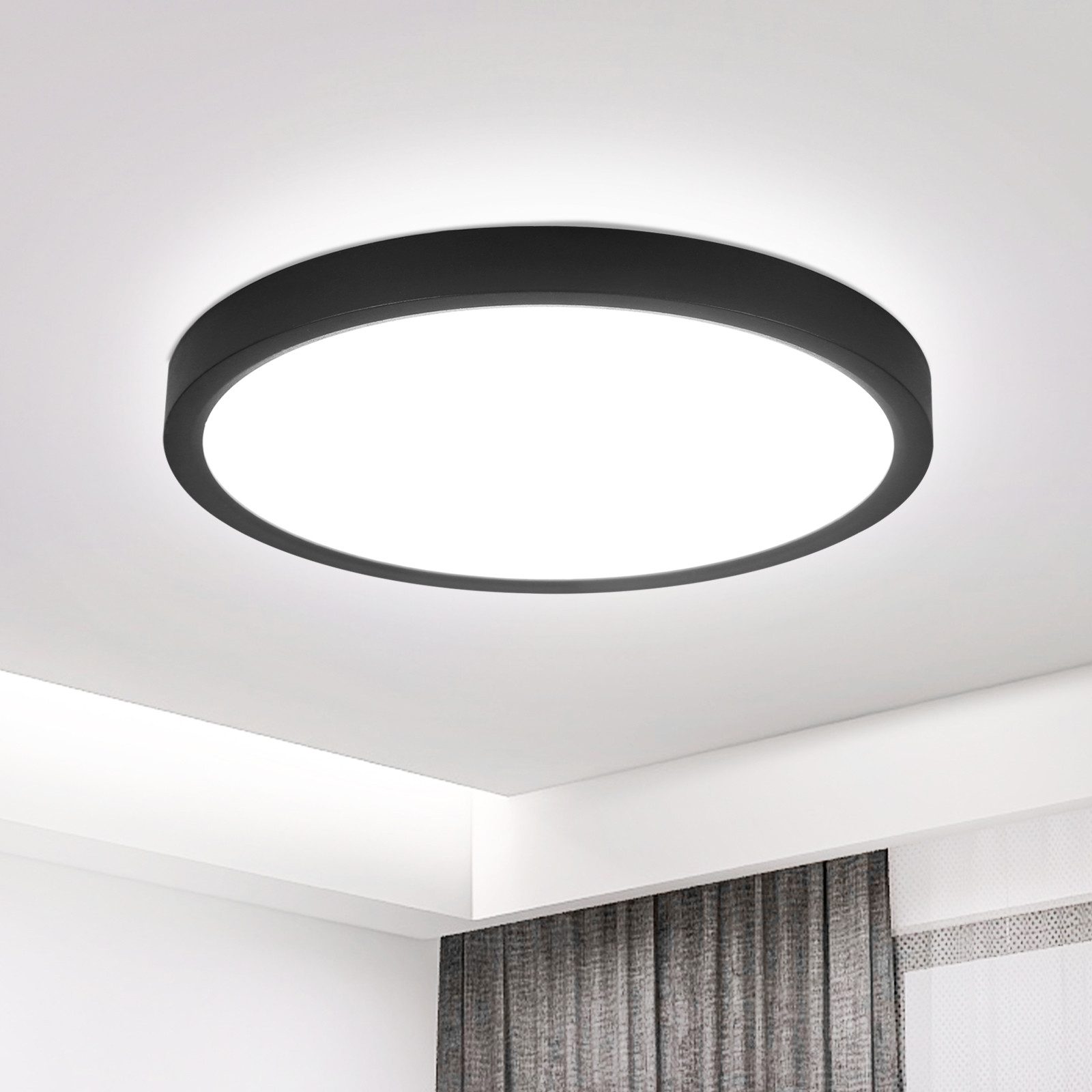 NETTLIFE flad LED loftlampe 18 cm - 15 W, sort, 6000 K - moderne belysning til køkken, entré, soveværelse