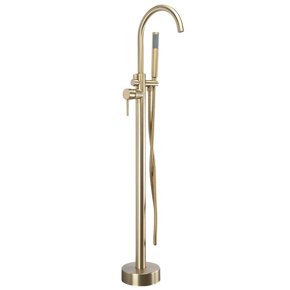REA gulvmonteret badekarsarmatur Lungo Børstet guld, 26x20,5x110,5cm