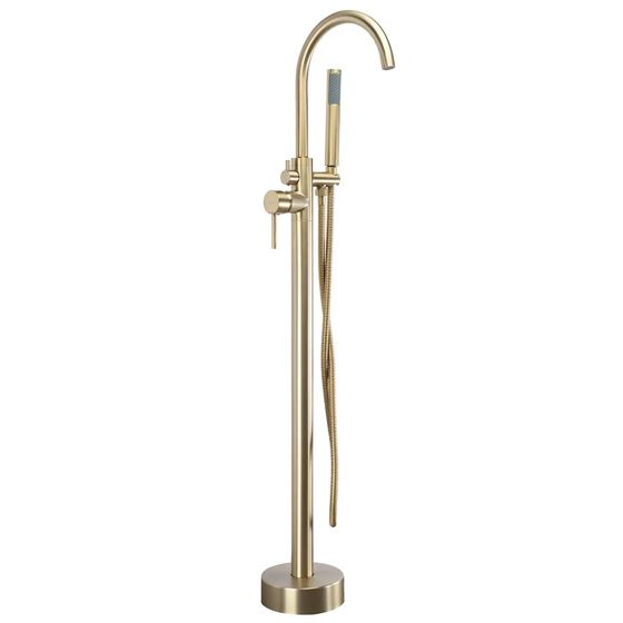 REA gulvmonteret badekarsarmatur Lungo Børstet guld, 26x20,5x110,5cm