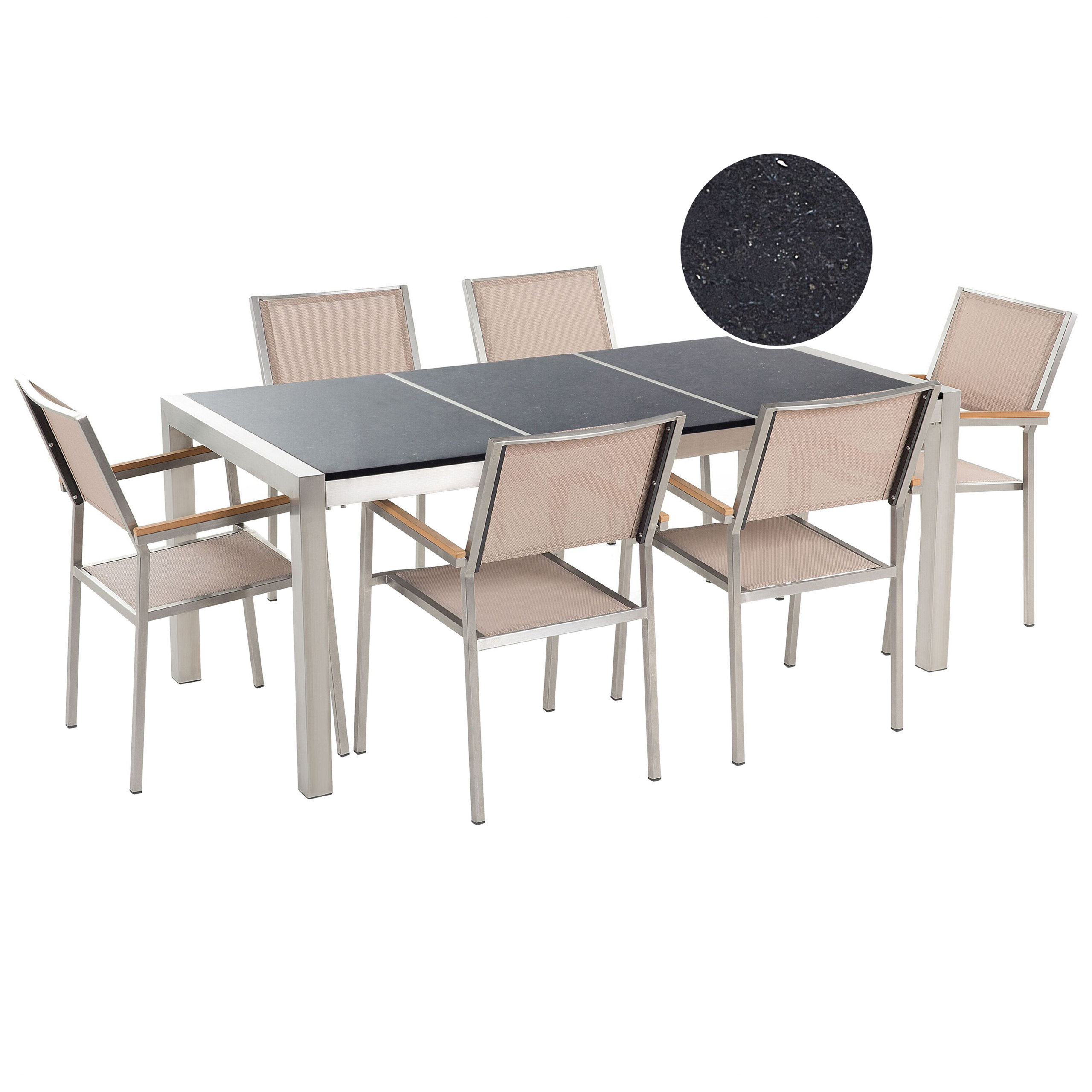 Havemøbelsæt 6 personers GROSSETO Trippelplade Granit Poleret Sort/beige