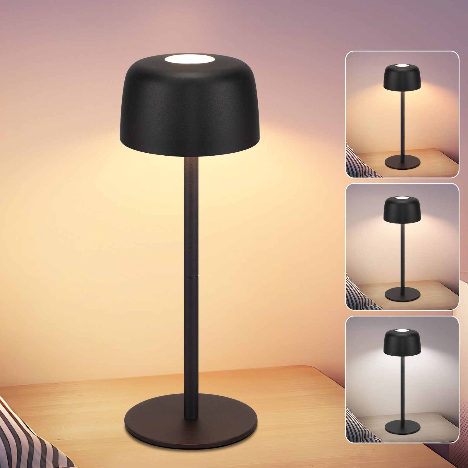 NETTLIFE Trådløs LED-bordlampe, trinløs dæmpning af natlampe med batteri