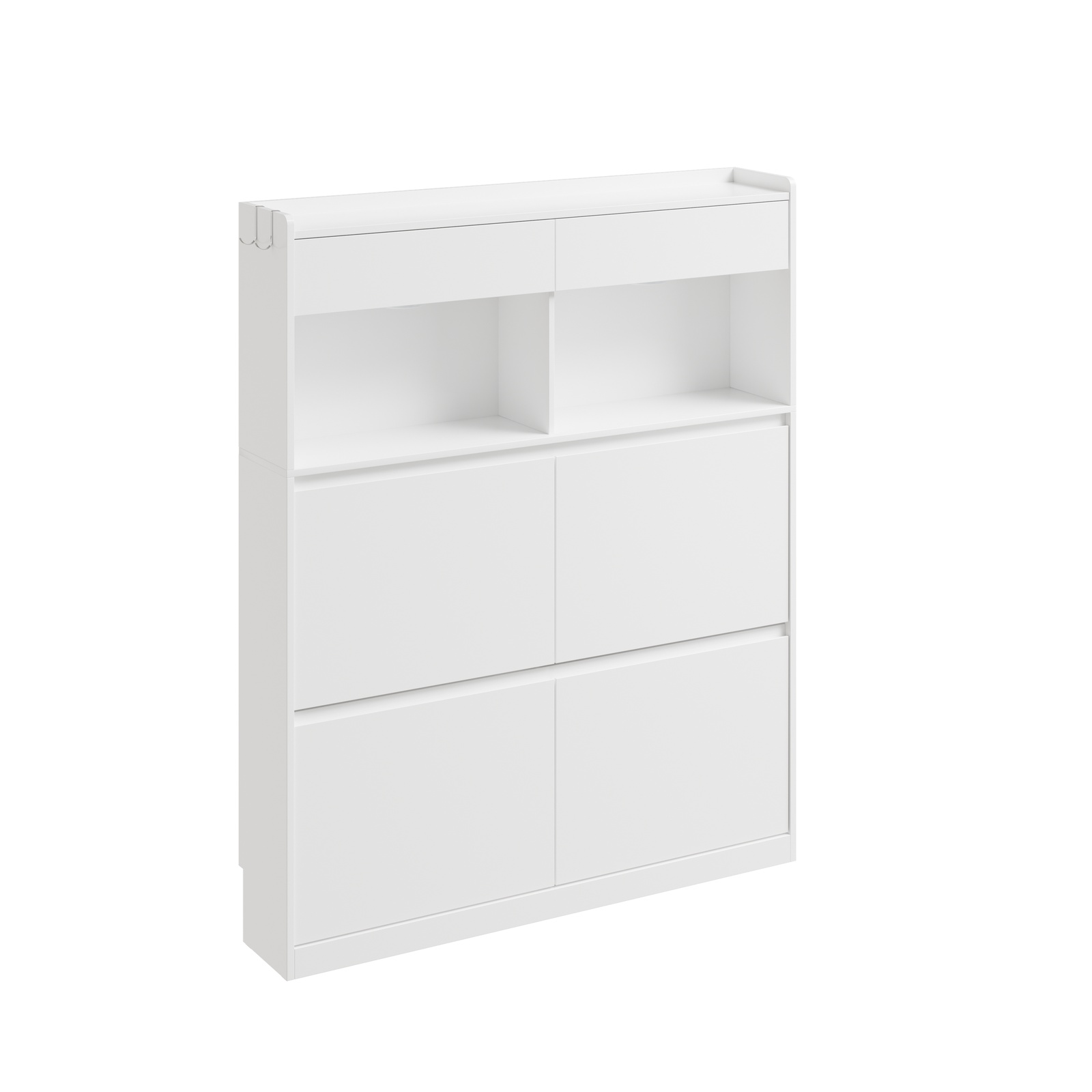 Entrékabinet med skuffer og åbne fag hvid 98x34x19 cm FSR224-E-W
