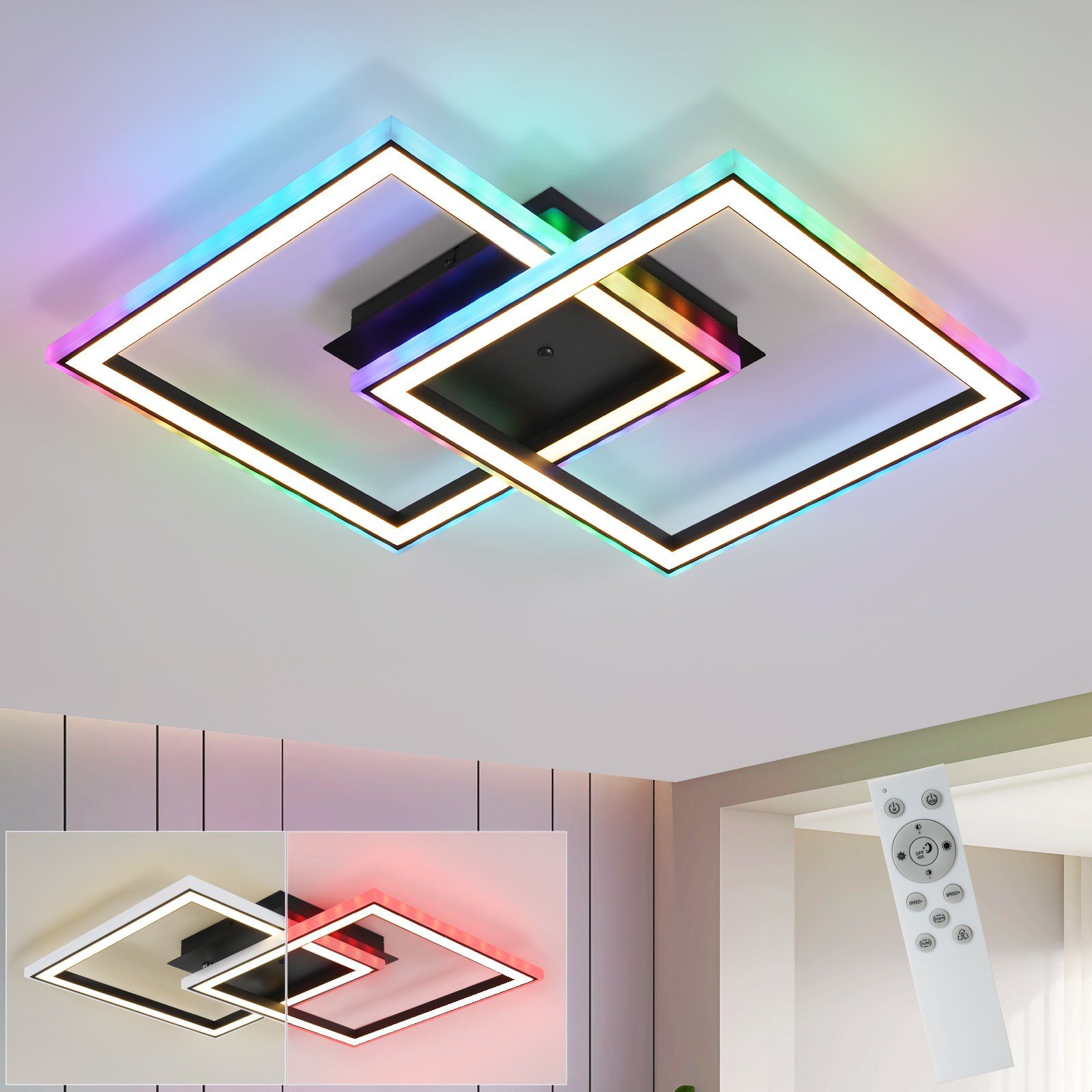 NETTLIFE LED - loftlampe til stuen, dæmpbar, moderne, RGB, med fjernbetjening, 3000-6000K, moderne RGB 13