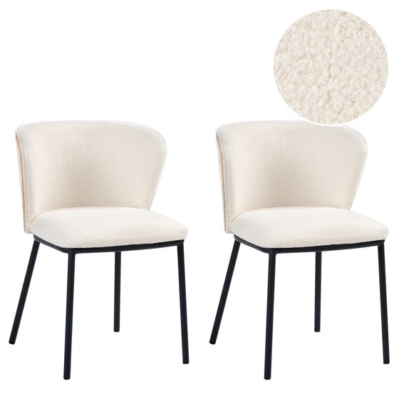 Sæt med 2 spisebordsstole HOSKIN Boucle Cremehvid