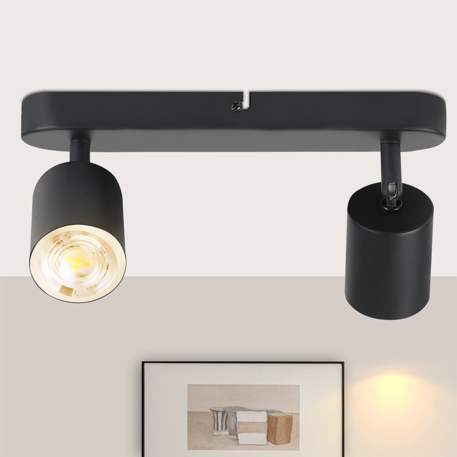NETTLIFE 2 sorte metal loftspotlights, 330° justerbare, GU10, til stue, entré, trappe, køkken (pærer medfølger ikke)