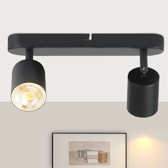 NETTLIFE 2 sorte metal loftspotlights, 330° justerbare, GU10, til stue, entré, trappe, køkken (pærer medfølger ikke)