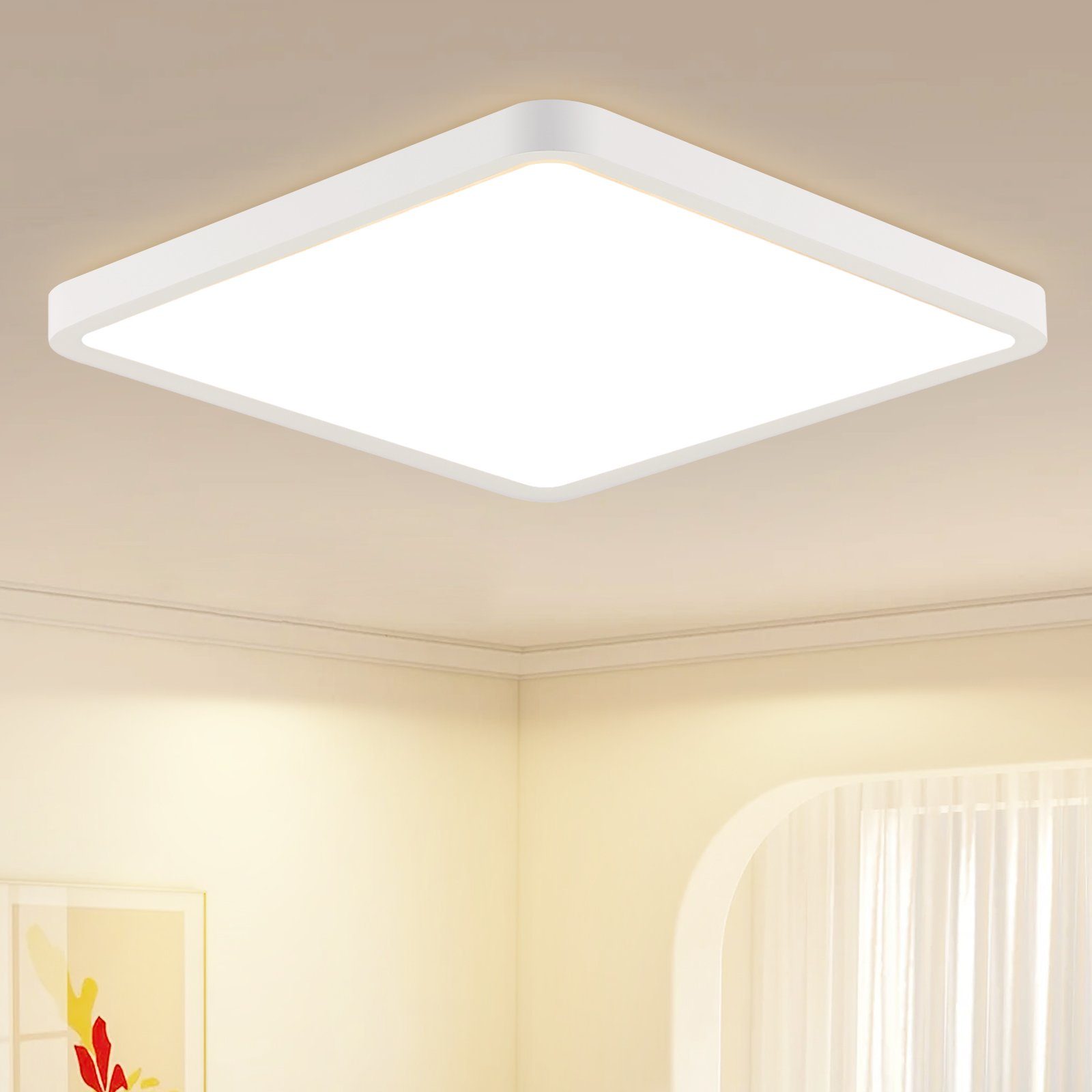 NETTLIFE flad LED loftlampe - 23 cm 18 W Hvid firkantet køkkenlampe til badeværelse, soveværelse, 4000K