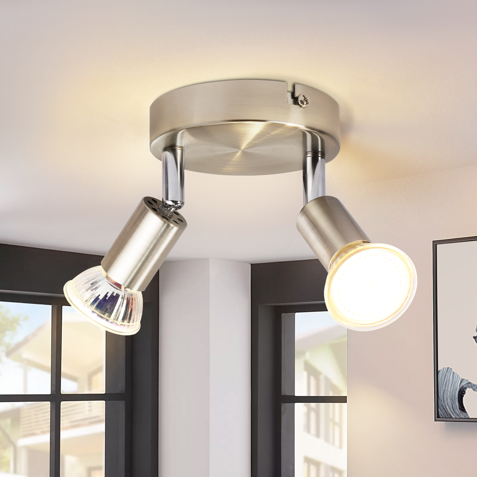 NETTLIFE LED - loftlampe GU10 - 2 moderne runde loftspotlights 350° uden pære