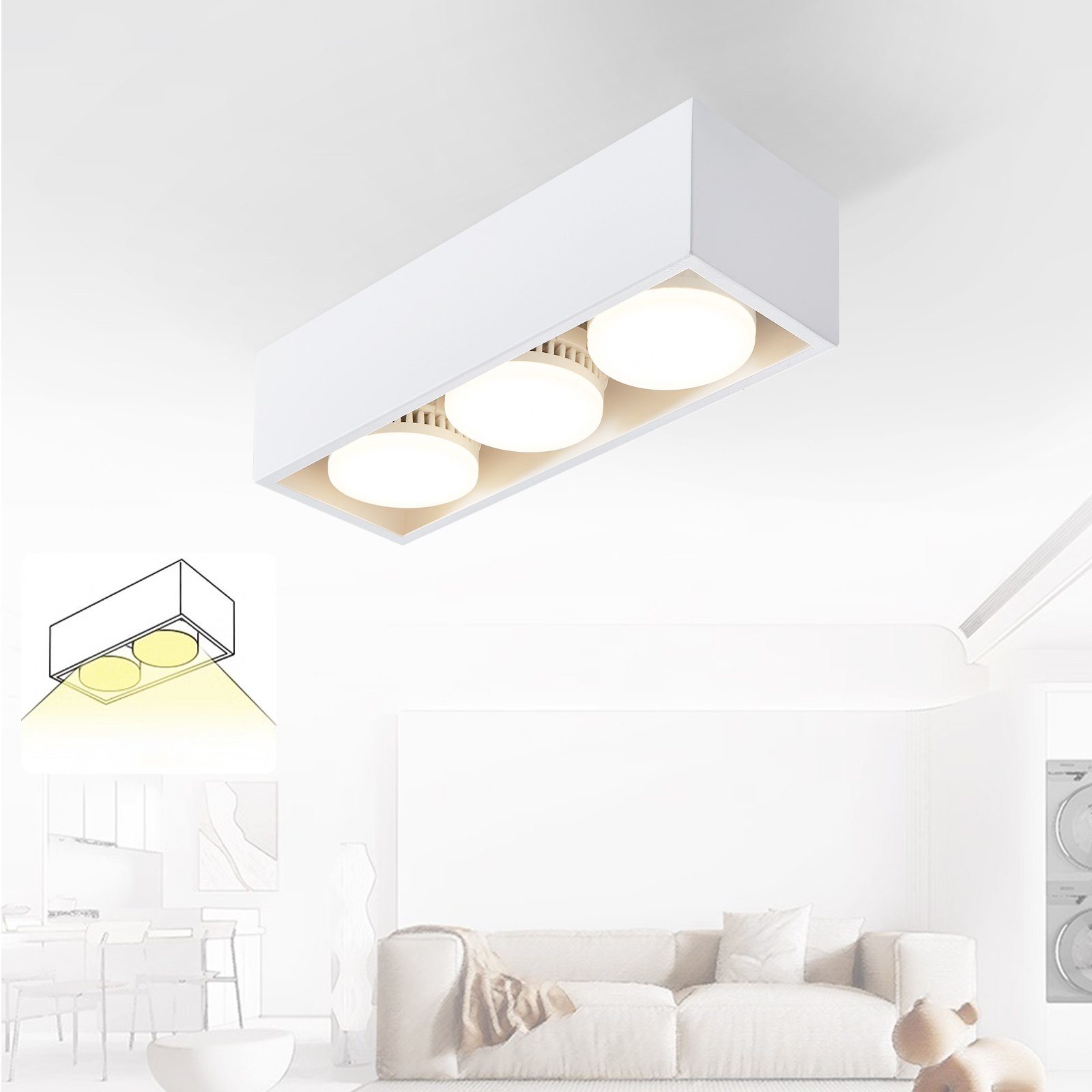 NETTLIFE 3x5W GX53 Firkantet justerbar varm hvid LED overflademonteret loftslampe til køkken