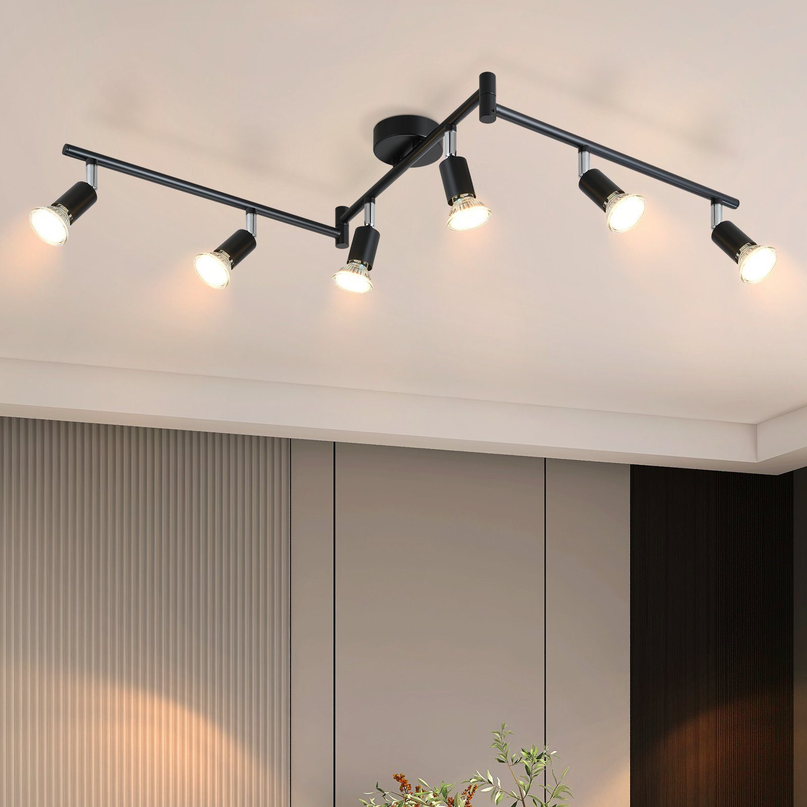 NETTLIFE 6 sorte GU10 metal loftspotlights, 330° drejelige, til køkken, stue, soveværelse
