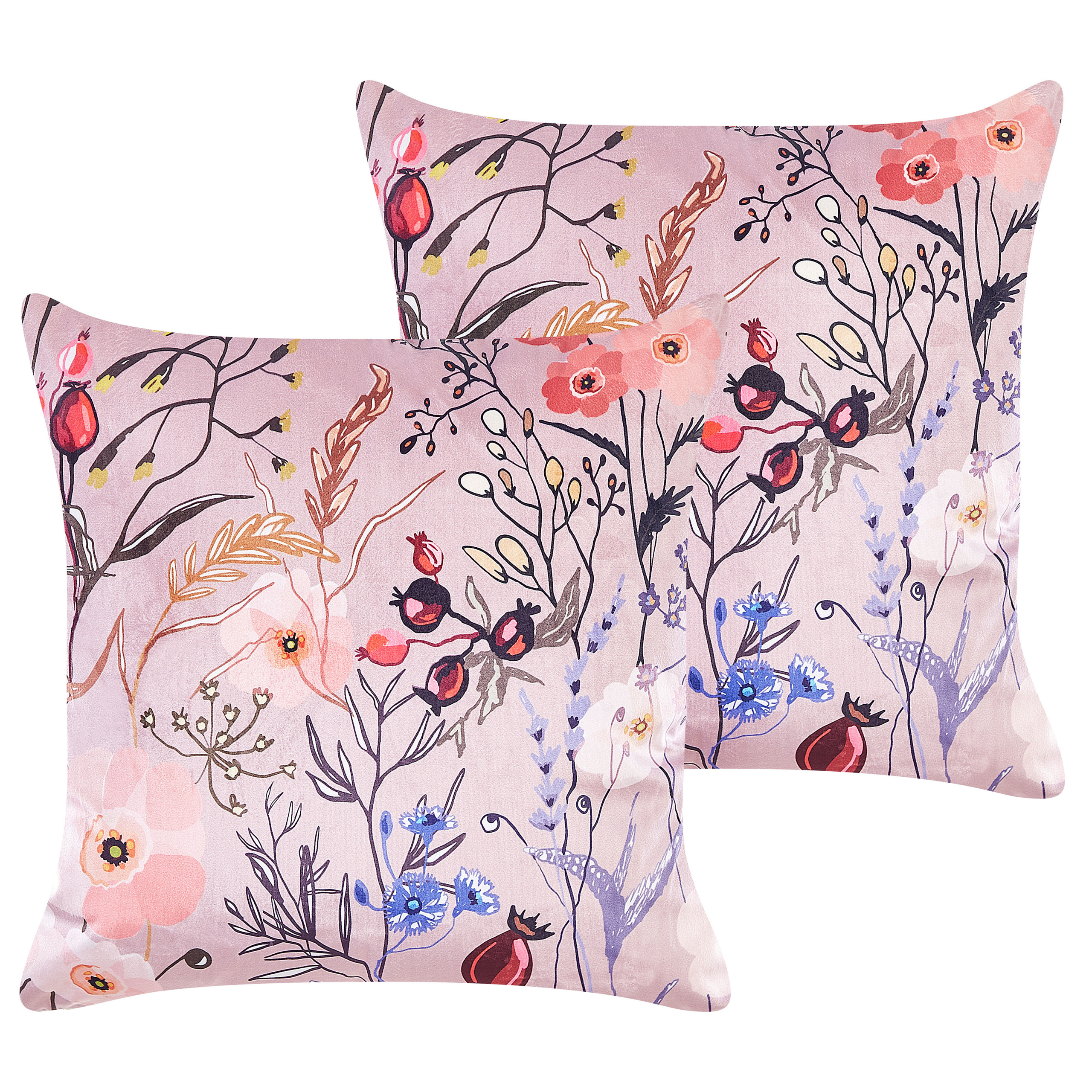Sæt af 2 pyntepuder ANEMONES 45 x 45 cm Velour Pastellrosa Blomstermønster