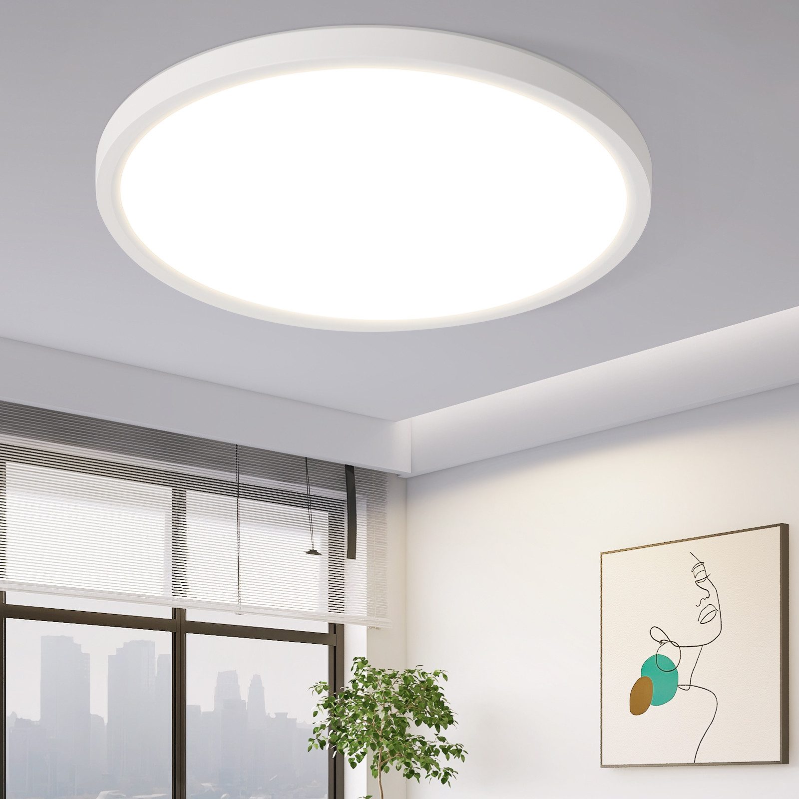 NETTLIFE LED - loftlampe til badeværelset, flad, 24 W, rund, hvid, køkkenloftlampe, ikke dæmpbar