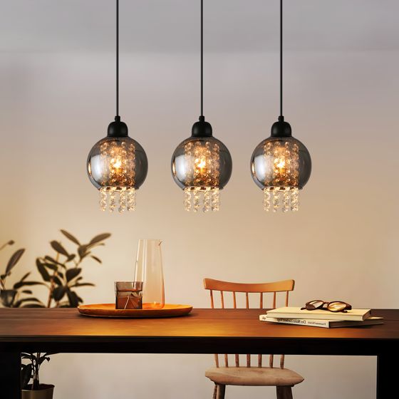 NETTLIFE Sort krystal pendellampe, til spisebord, E27, moderne, til stue