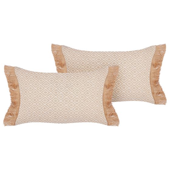 Sæt af 2 pyntepuder BOATH 30 x 50 cm Beige Ensfarvet