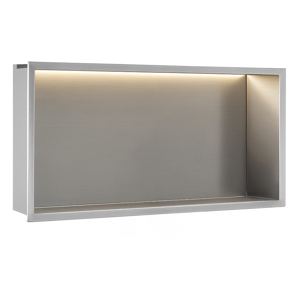 REA indbygget badeværelseshylde led30x60 Børstet stål, 10x60x30cm