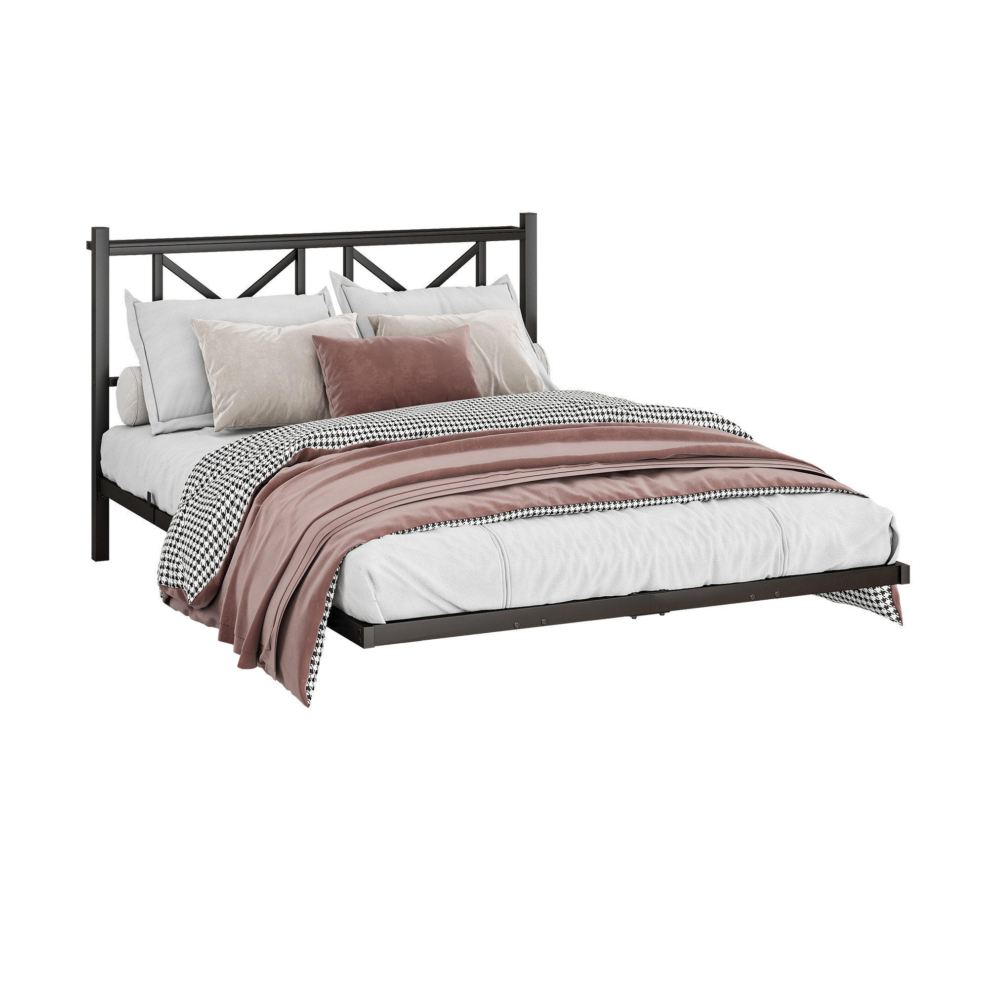 seng 140x200 cm sort metal med led-belysning og ladestation