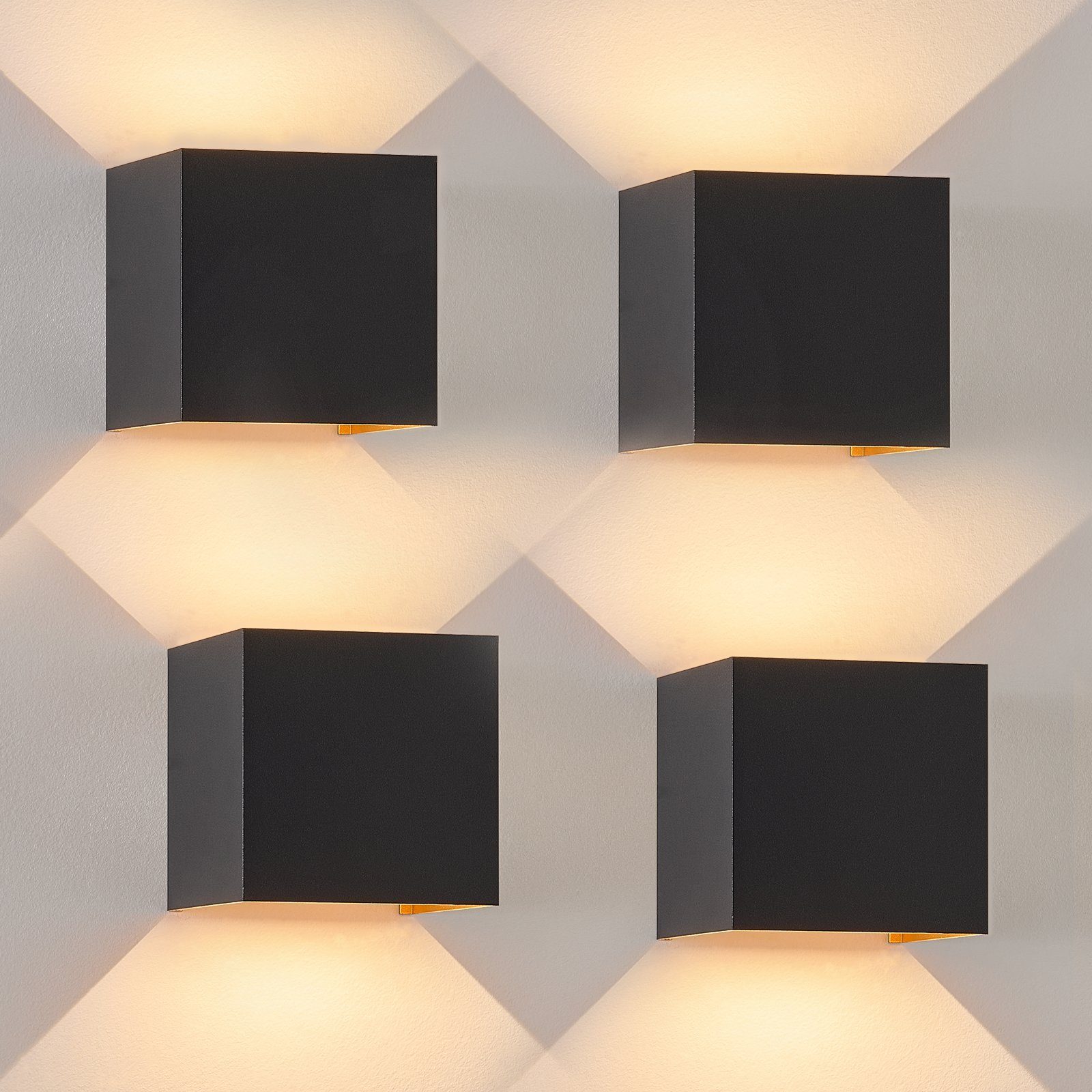 NETTLIFE LED - udendørs væglampe, indendørs væglampe, 4 stk., sortguld, 5W, IP65, justerbar, 3000K